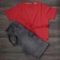 Ensemble Short Cargo Baggy Jeans Délavé Gris  + T-Shirt Rouge