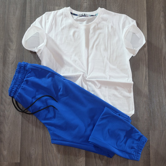 Ensemble T-Shirt Blanc + Jogging Bleu Roi