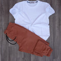 Ensemble T-Shirt Blanc+ Jogging Marron Clair