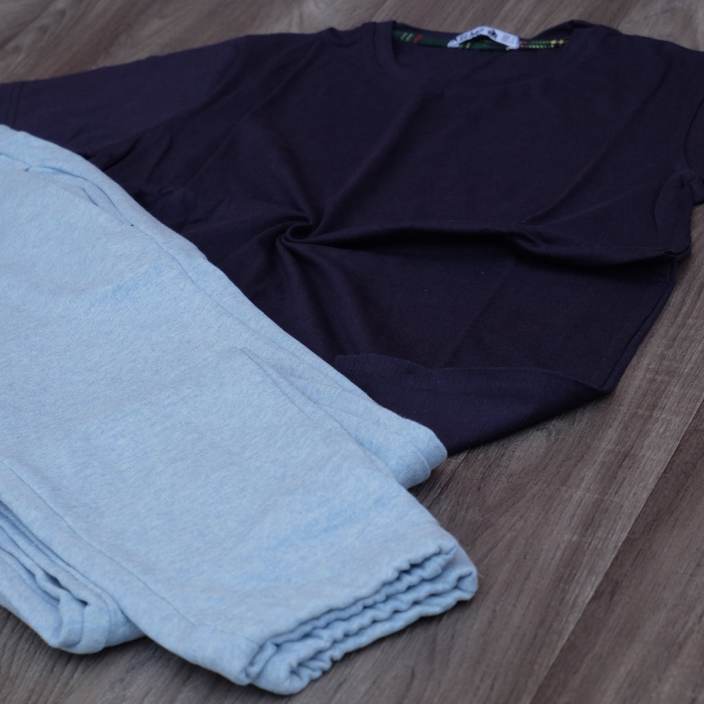 Ensemble T-Shirt Bleu Marine + Jogging Bleu Ciel Chine