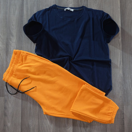 Ensemble T-Shirt Bleu Marine + Jogging Orange