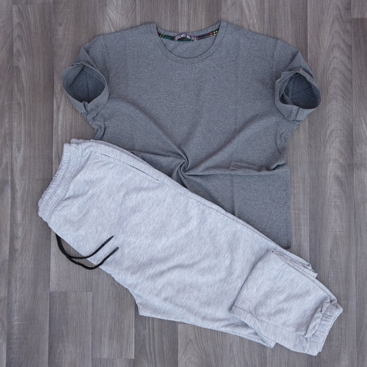 Ensemble T-Shirt Gris Chine Fonce+ Jogging Gris Chine Clair