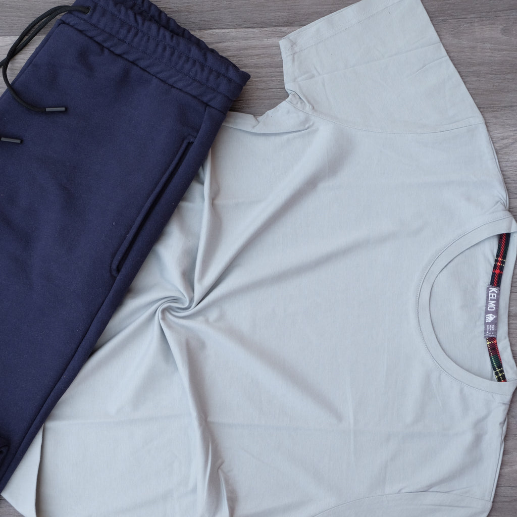 Ensemble T-Shirt Gris Clair + Jogging Bleu Nuit