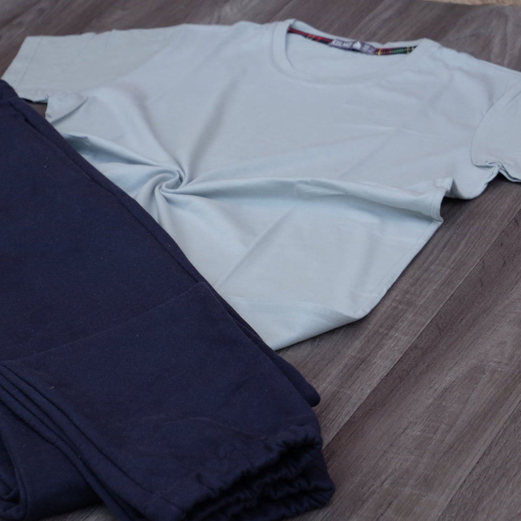 Ensemble T-Shirt Gris Clair + Jogging Bleu Nuit