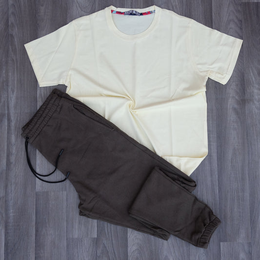 Ensemble T-Shirt Jaune Poussin + Jogging Kaki