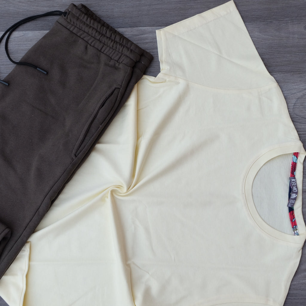 Ensemble T-Shirt Jaune Poussin + Jogging Kaki