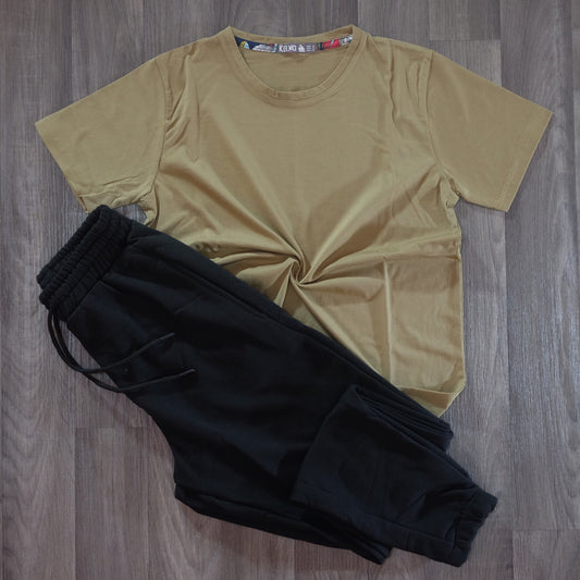 Ensemble T-Shirt Kaki Clair+ Jogging Noir