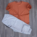 Ensemble T-Shirt Marron Chine + Jogging Gris Chine Clair