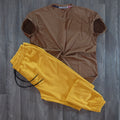 Ensemble T-Shirt Marron + Jogging Jaune Motard