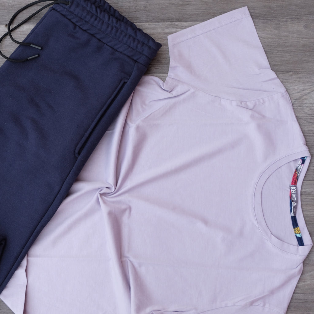 Ensemble T-Shirt Mauve Clair + Jogging Bleu Nuit
