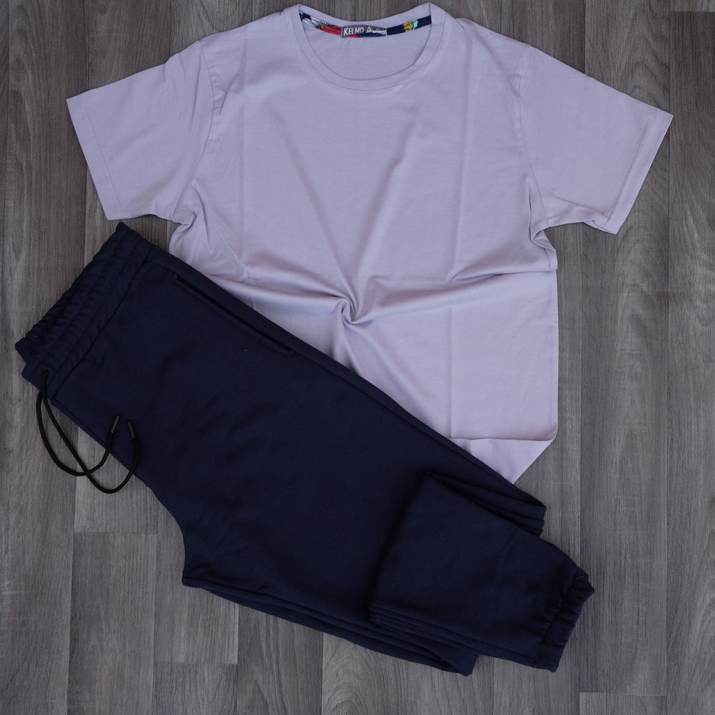Ensemble T-Shirt Mauve Clair + Jogging Bleu Nuit