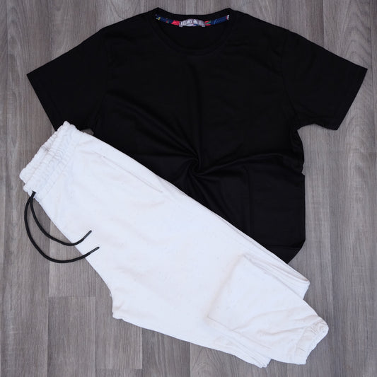 Ensemble T-Shirt Noir + Jogging Blanc Chine
