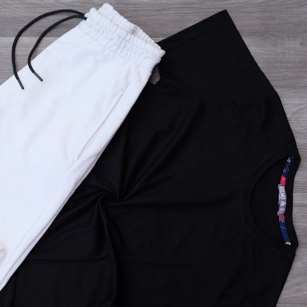 Ensemble T-Shirt Noir + Jogging Blanc Chine