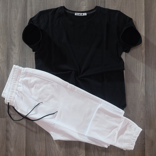 Ensemble T-Shirt Noir + Jogging Blanc