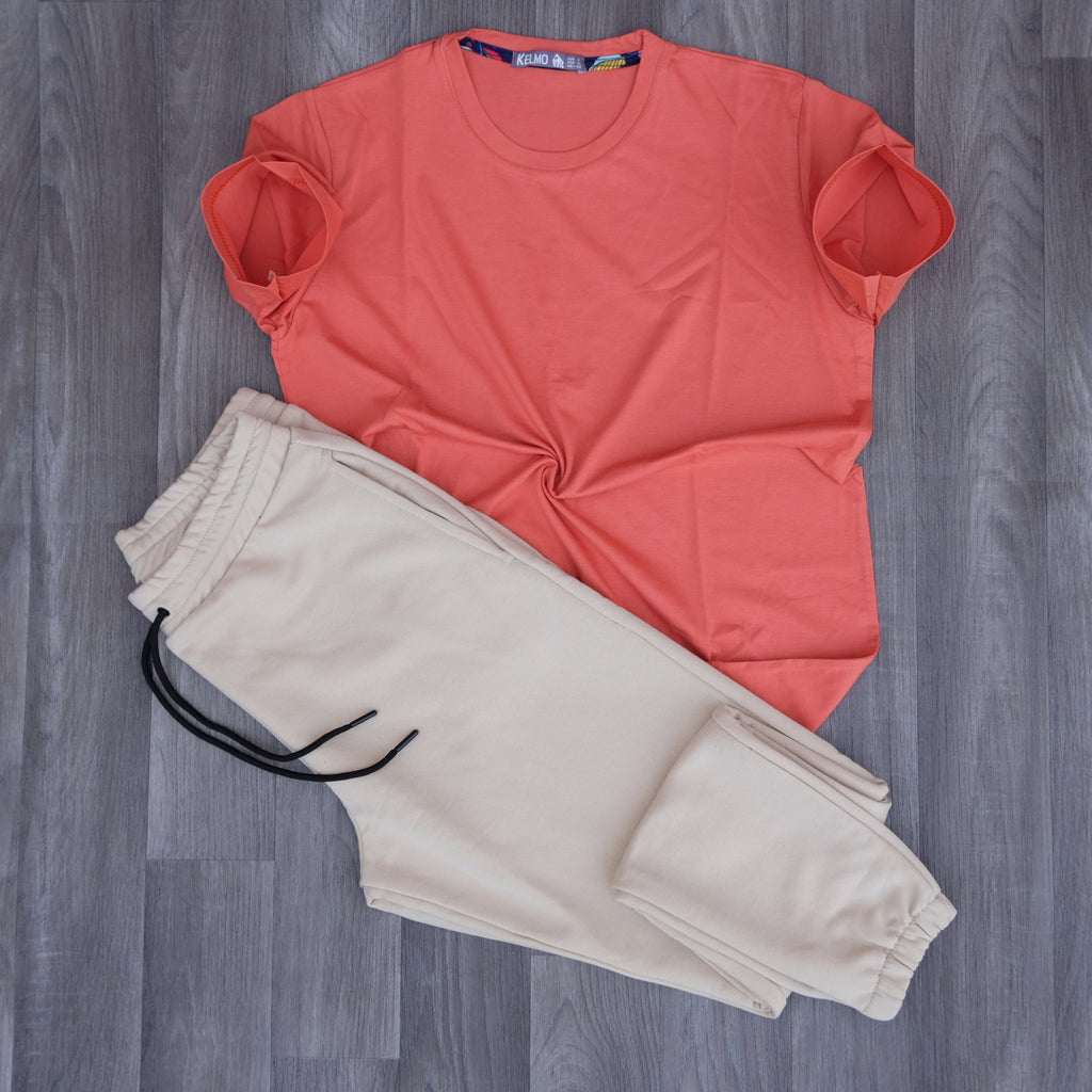 Ensemble T-Shirt Orange + Jogging Beige Clair