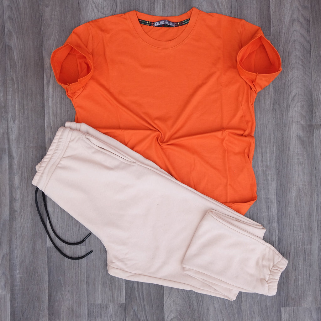 Ensemble T-Shirt Orange + Jogging Beige Clair