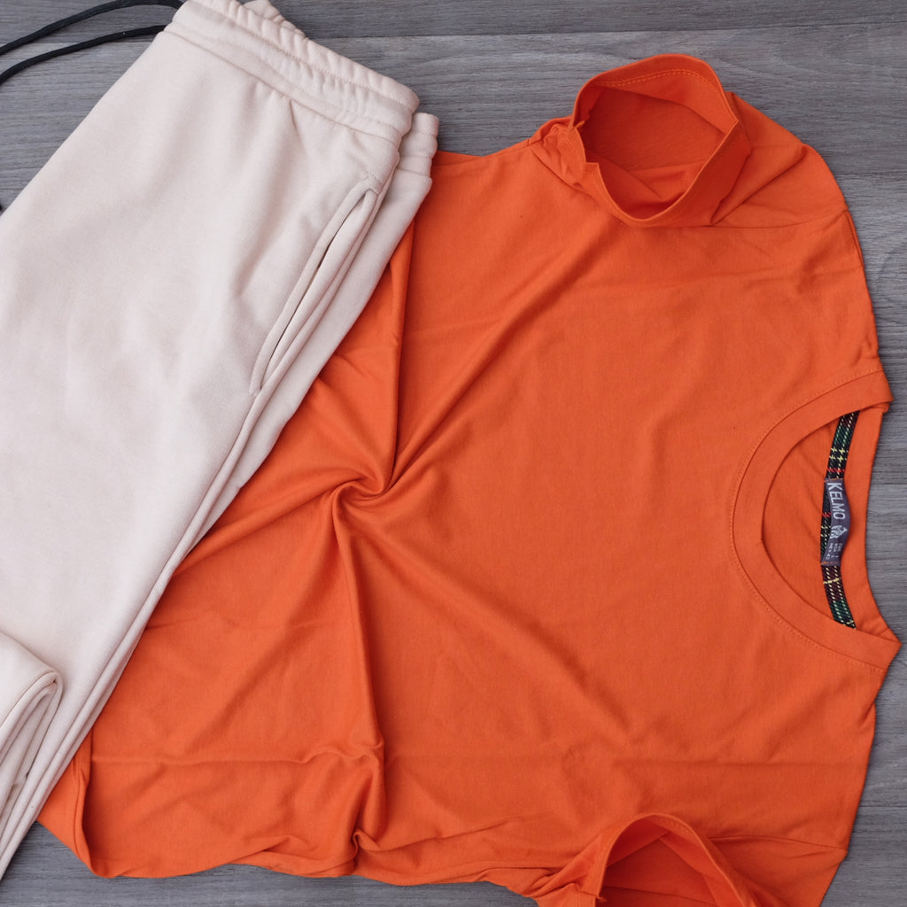 Ensemble T-Shirt Orange + Jogging Beige Clair