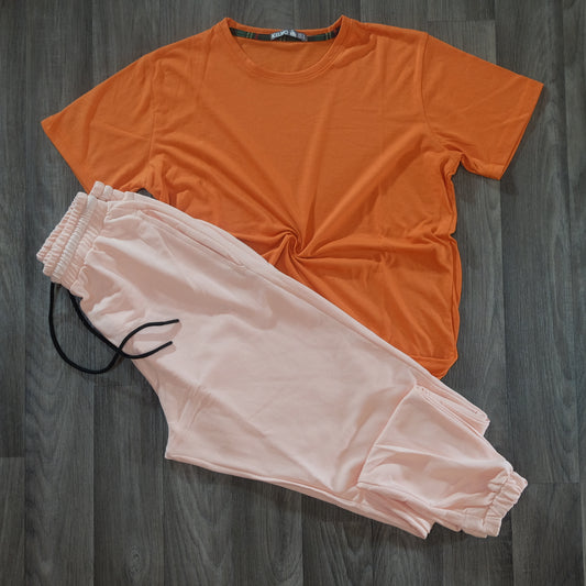 Ensemble T-Shirt Orange + Jogging Saumon