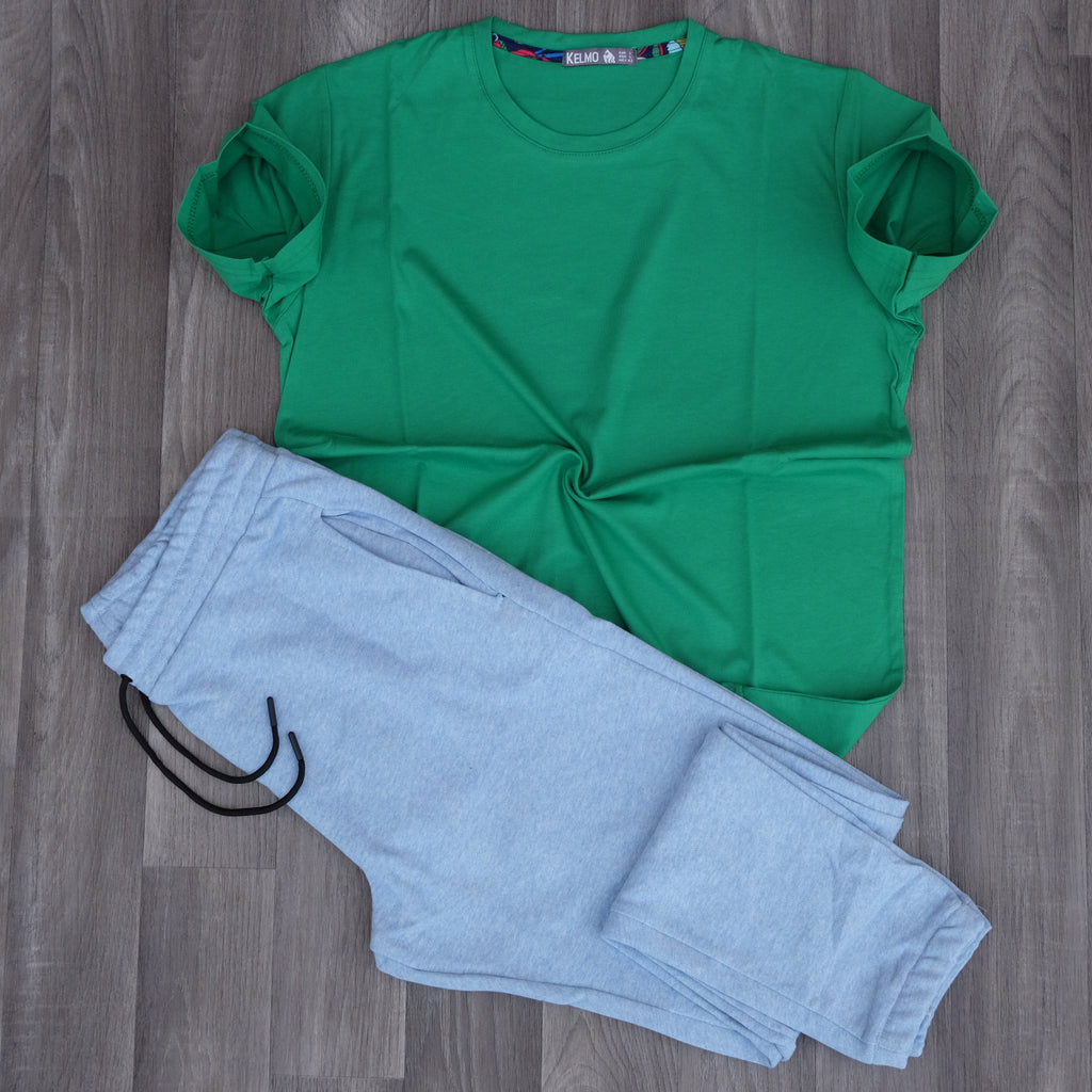Ensemble T-Shirt Vert Raj + Jogging Bleu Ciel Chine