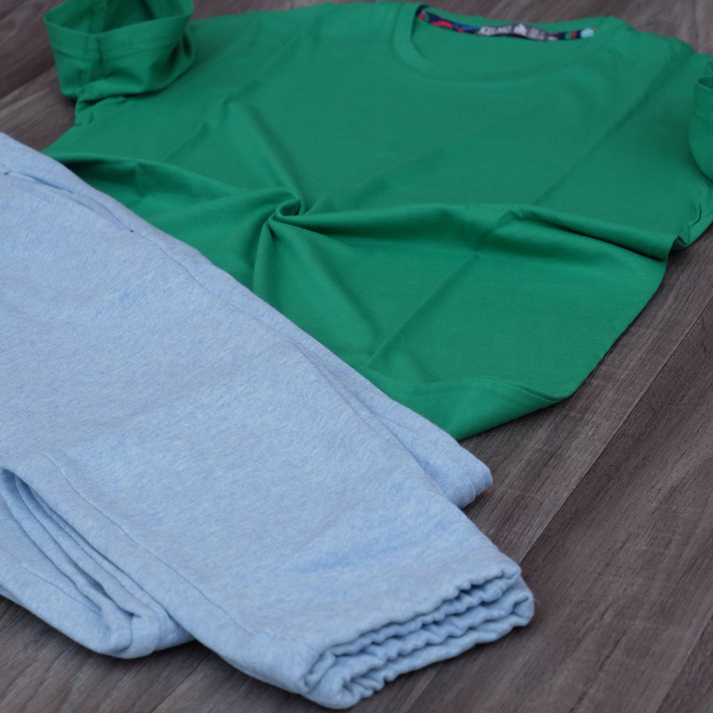 Ensemble T-Shirt Vert Raj + Jogging Bleu Ciel Chine