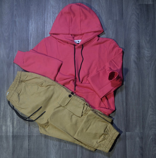 Ensemble Cargo Beige Sable + Capuche Cotton Rose Fushia
