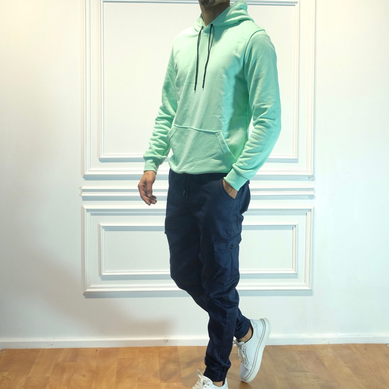 Ensemble Cargo Bleu Marine + Capuche Cotton Vert Anise