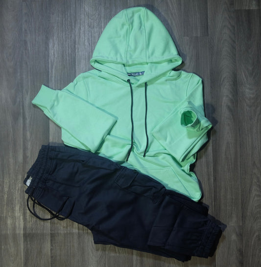 Ensemble Cargo Bleu Marine + Capuche Cotton Vert Anise