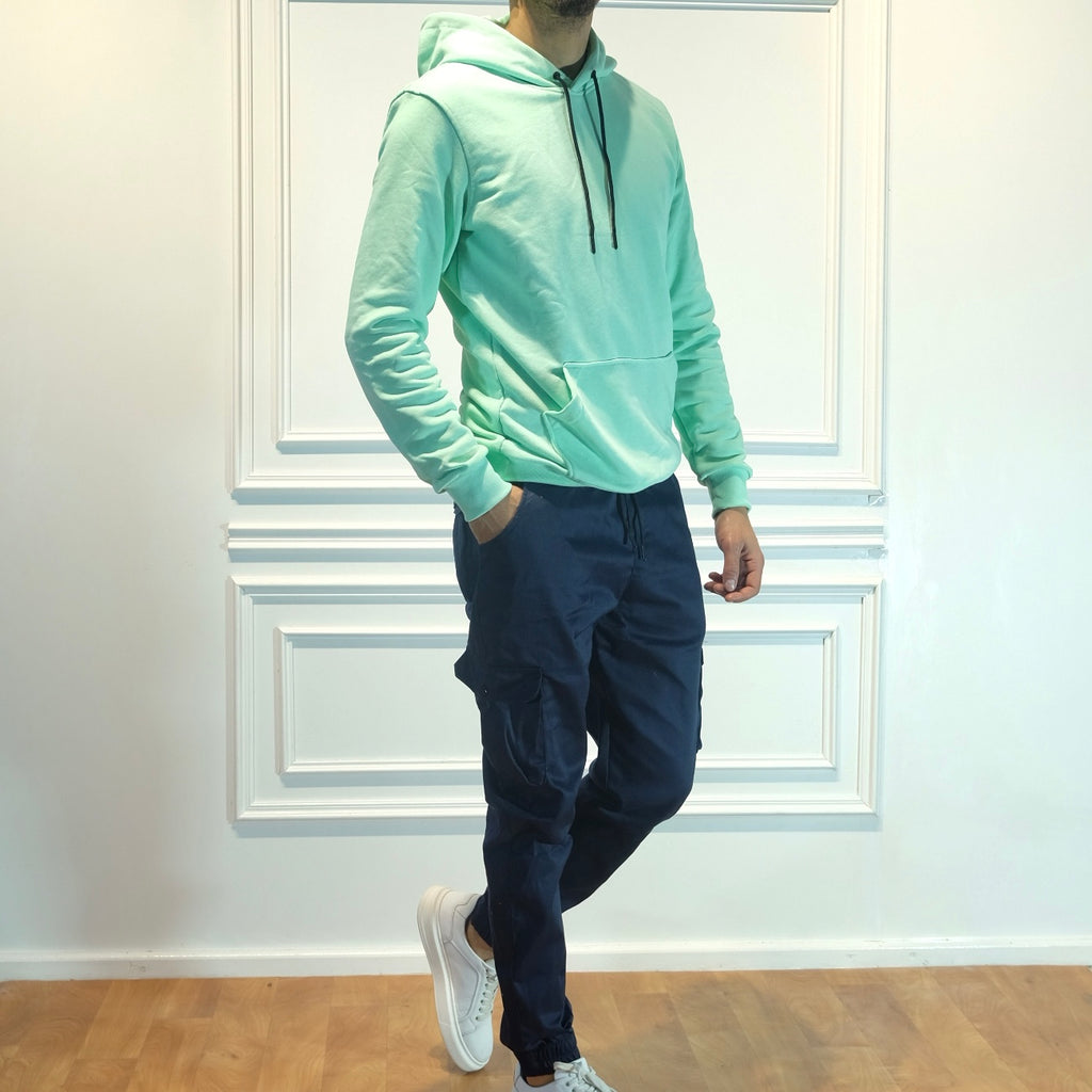 Ensemble Cargo Bleu Marine + Capuche Cotton Vert Anise
