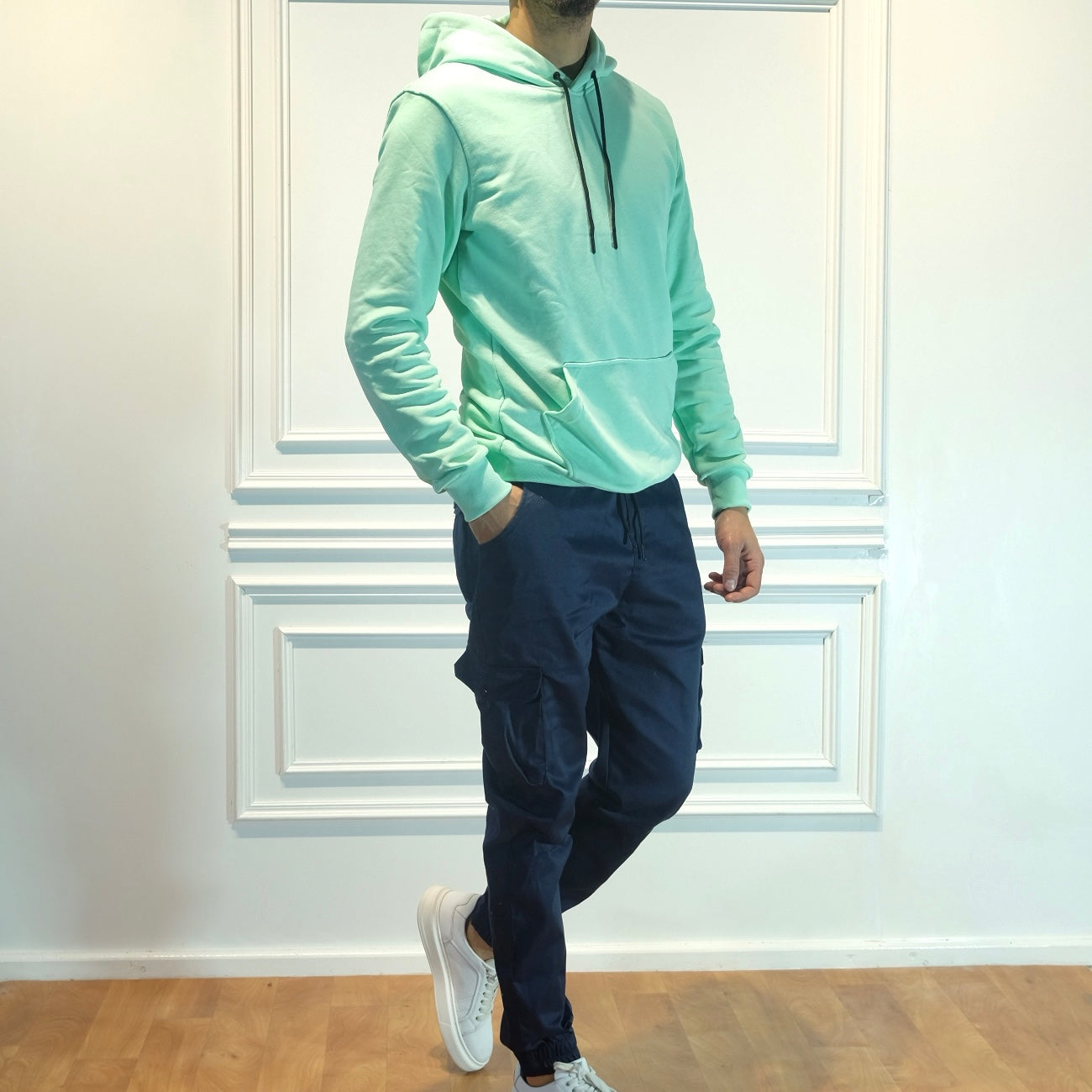 Ensemble Cargo Bleu Marine + Capuche Cotton Vert Anise