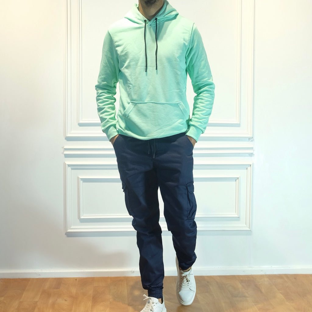 Ensemble Cargo Bleu Marine + Capuche Cotton Vert Anise