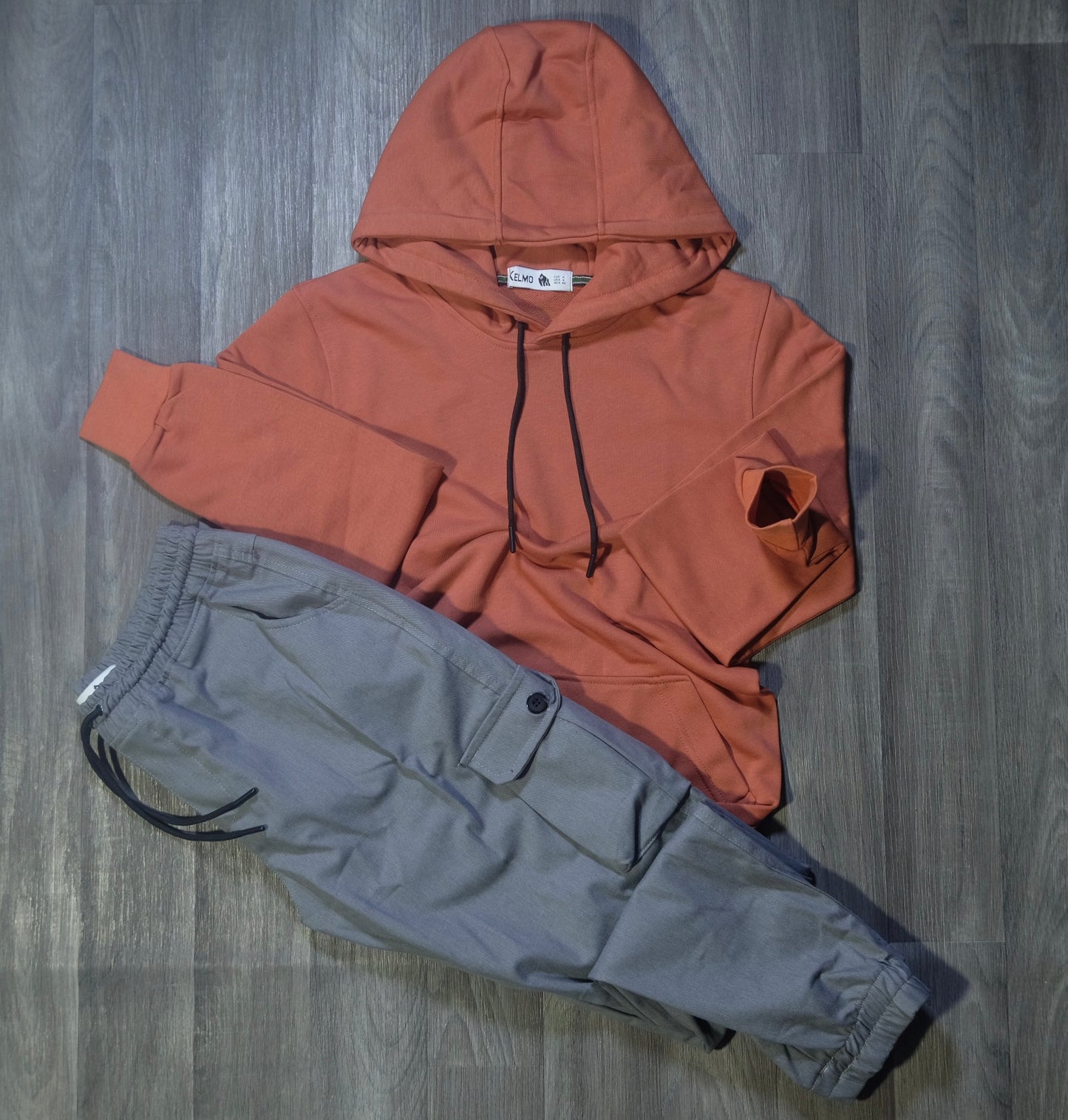 Ensemble Cargo Gris Clair + Capuche Cotton Rouge Brique