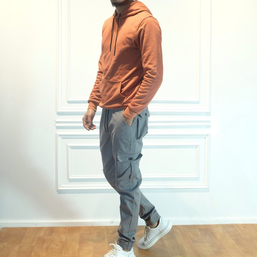 Ensemble Cargo Gris Clair + Capuche Cotton Rouge Brique