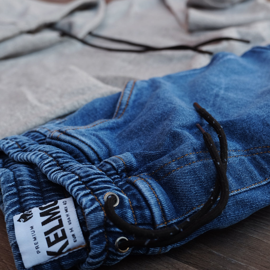 Ensemble Cargo Jeans Délavé Bleu  + Capuche Cotton Gris Chine Clair