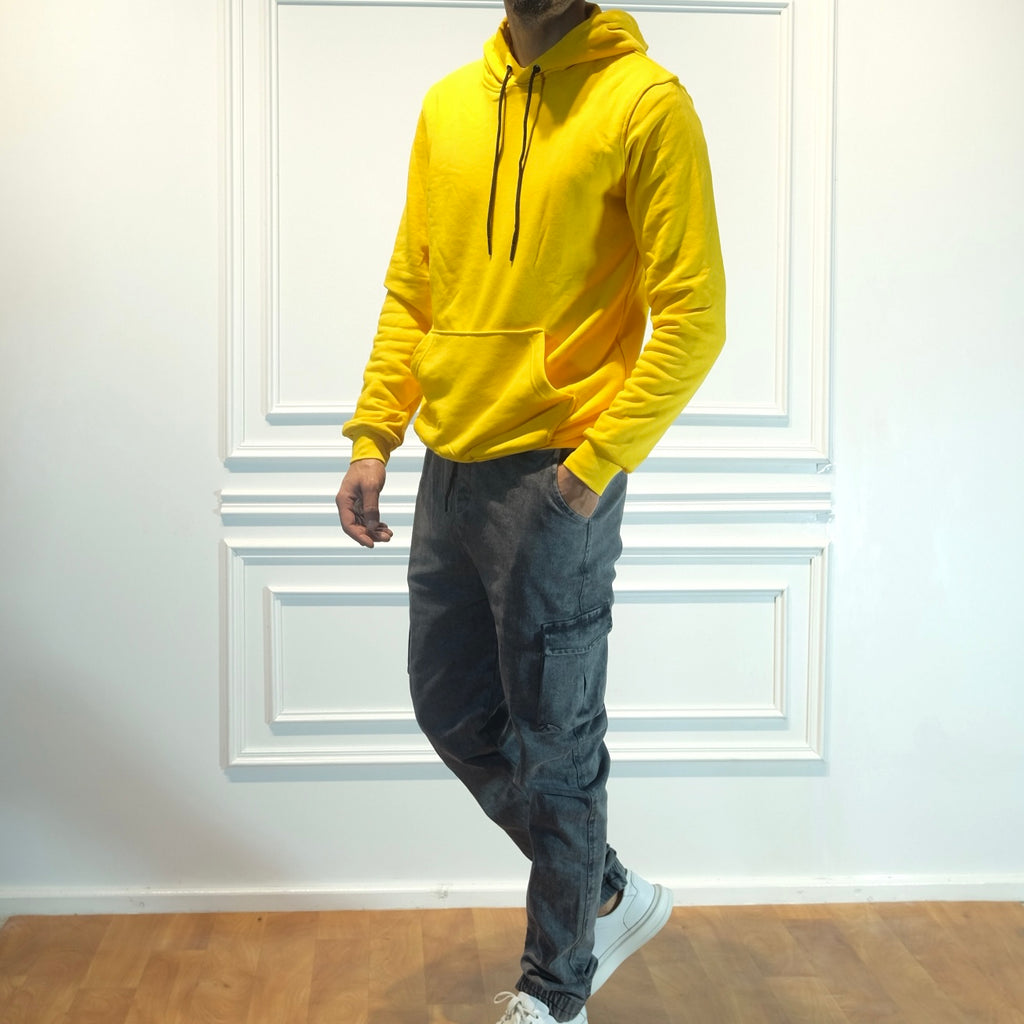 Ensemble Cargo Jeans Délavé Gris  + Capuche Cotton Jaune