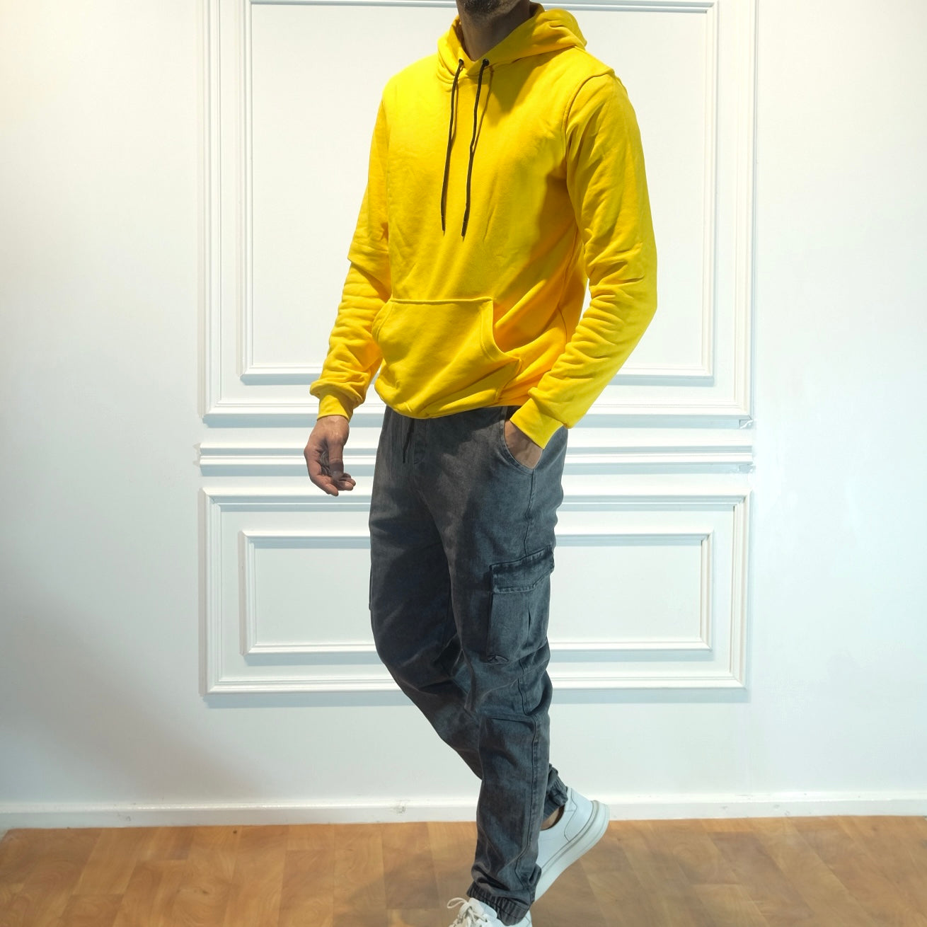 Ensemble Cargo Jeans Délavé Gris  + Capuche Cotton Jaune