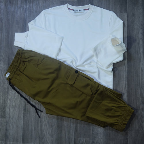 Ensemble Cargo Kaki Clair + Sweat Blanc