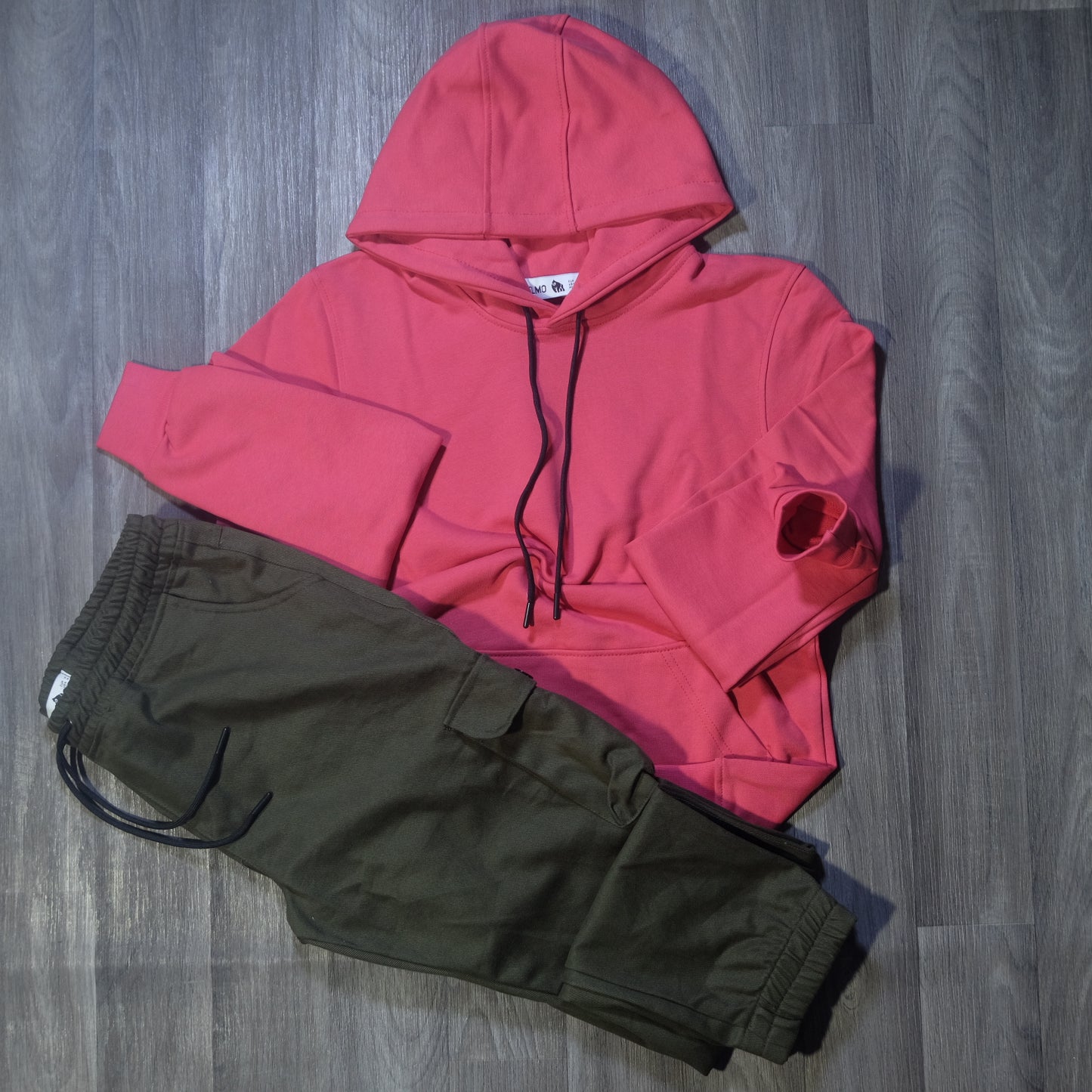 Ensemble Cargo Kaki Fonce+ Capuche Cotton Rose Fushia