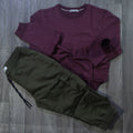 Ensemble Cargo Kaki Fonce + Sweat Grenat