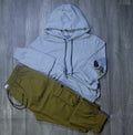 Ensemble Cargo Kaki Olive + Capuche Cotton Gris Clair