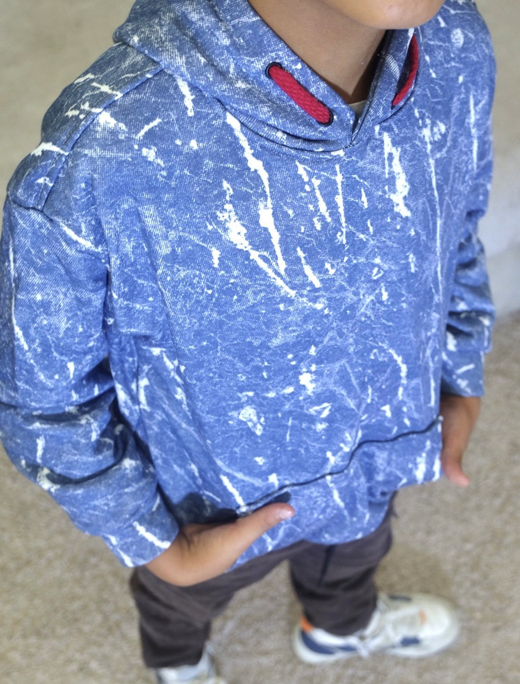 Ensemble Enfant Pantalon Cargo Marron +Sweat a Capuche Camouflage Bleu Ciel