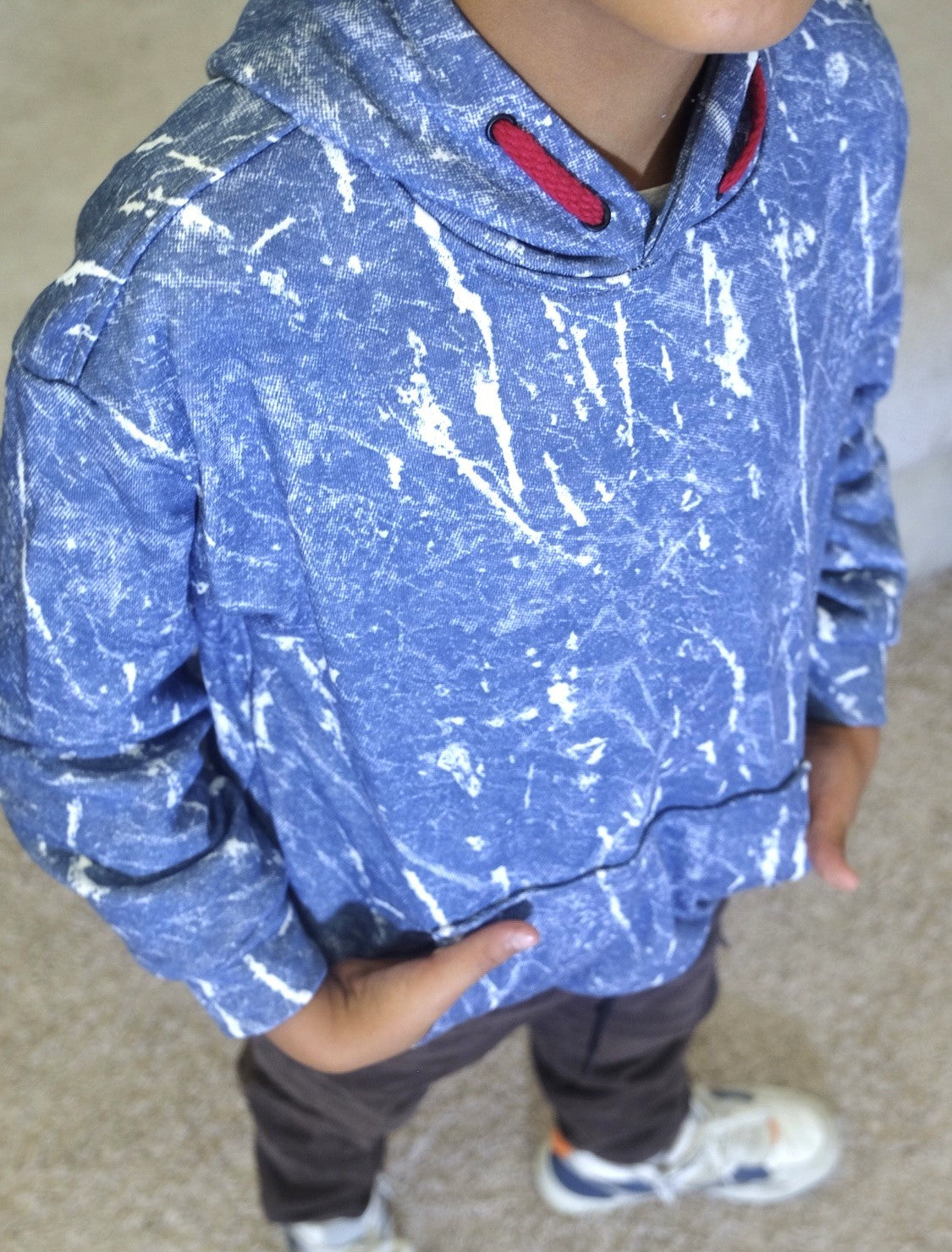 Ensemble Enfant Pantalon Cargo Marron +Sweat a Capuche Camouflage Bleu Ciel