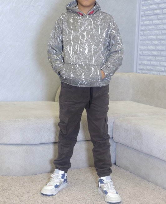 Ensemble Enfant Pantalon Cargo Marron +Sweat a Capuche Camouflage Marron