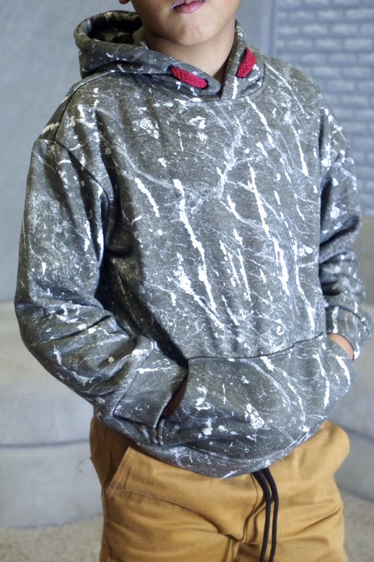 Ensemble Enfant Pantalon Cargo Motard +Sweat a Capuche Camouflage Kaki