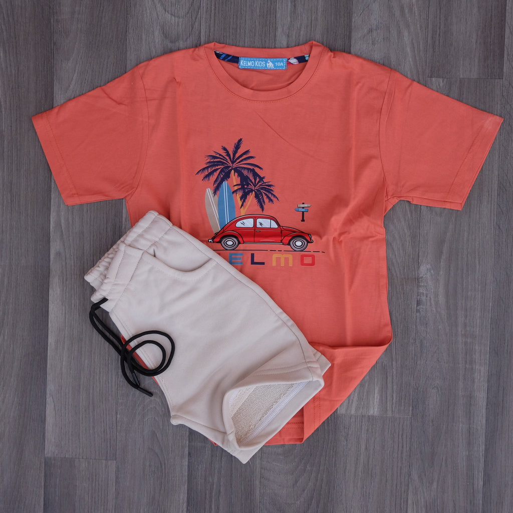 Ensemble Enfant Short Beige + T-Shirt Rouge Brique