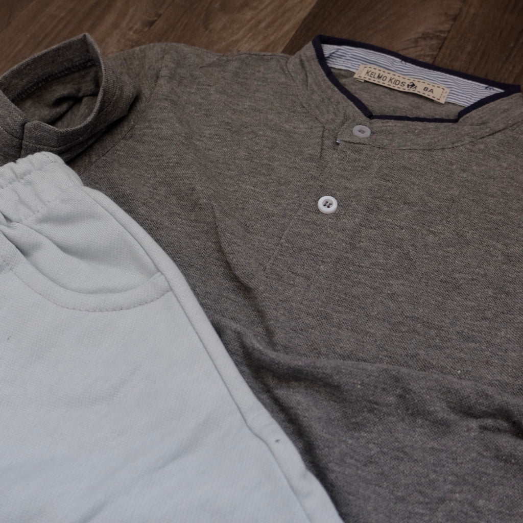 Ensemble Enfant Short Ciel Clair + Polo Gris Chine