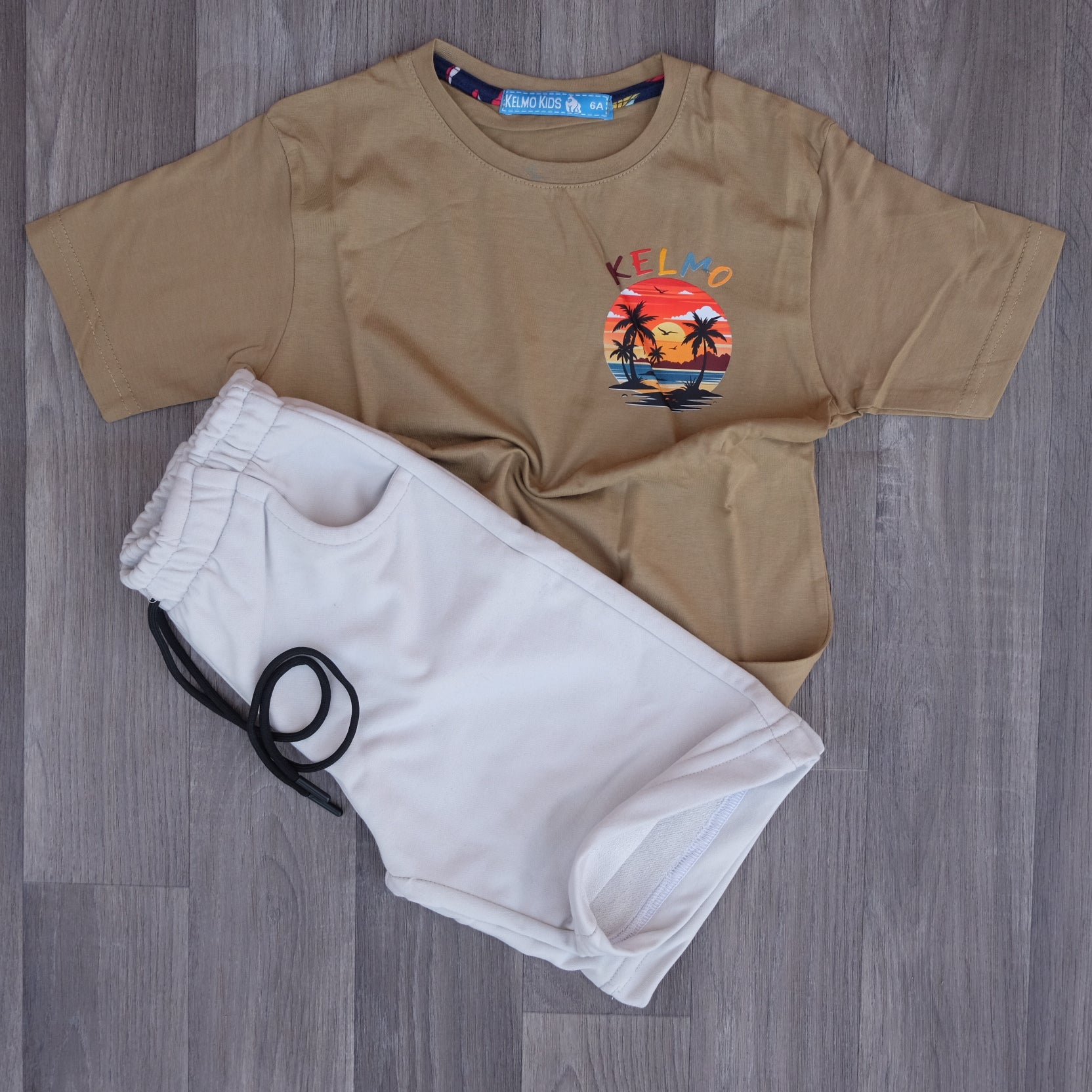 Ensemble Enfant Short Gris Clair + T-Shirt Kaki