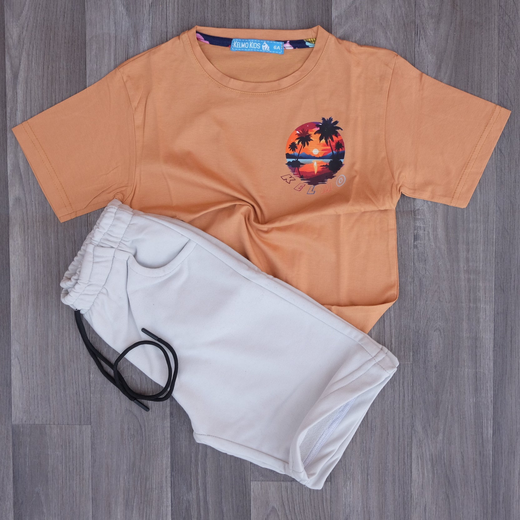 Ensemble Enfant Short Gris Clair + T-Shirt Marron Clair