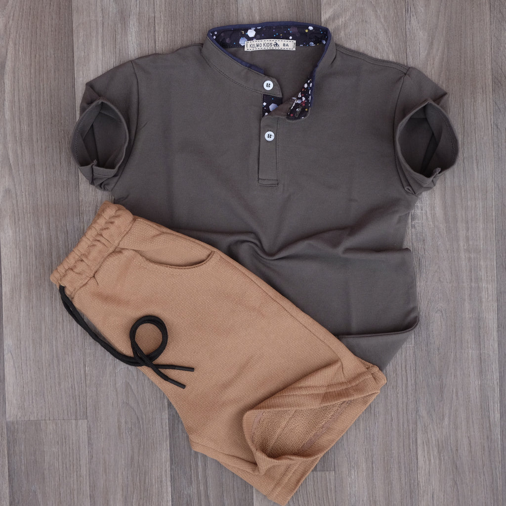 Ensemble Enfant Short Marron Clair + Polo Kaki
