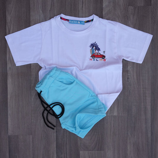 Ensemble Enfant Short Turqoise + T-Shirt Blanc