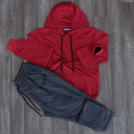 Ensemble Jogging Beska Bleu Chine + Capuche Cotton Rouge